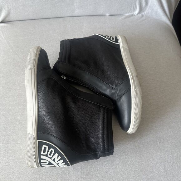 DKNY WOMENS Connie Black Leather Zip Up Slip On Wedge Size 10 EUC - Picture 8 of 8